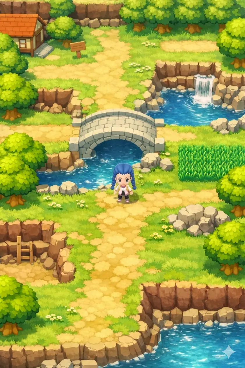 World map scene in the Monster Catcher Engine – character standing on the map, part of the Unity-based engine showcase created by Fixlys.com